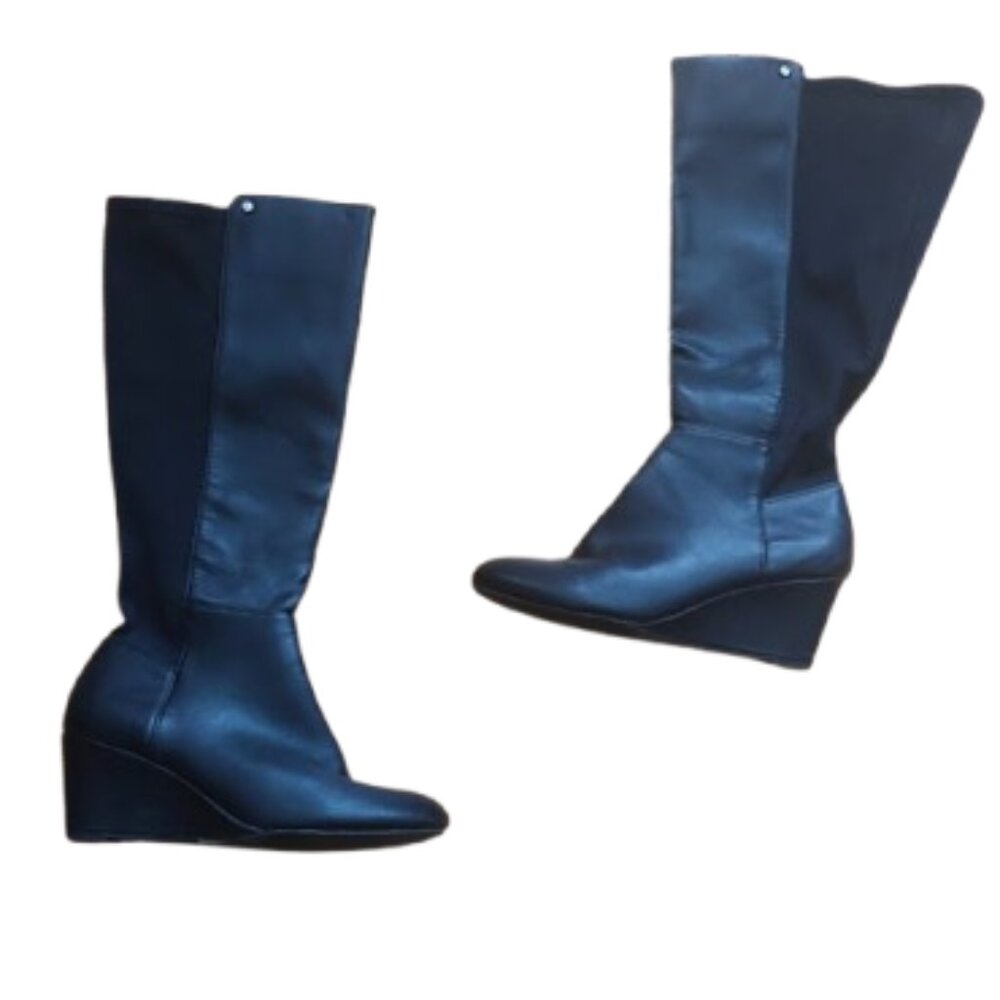 Long Black Wedge Boots Size 9